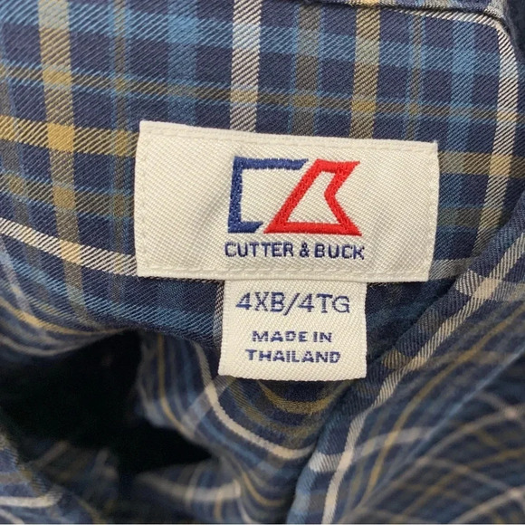 Cutter Buck Long Sleeve Shirt Men Size 4XB  Blue Plaid 100% Cotton Casual Work - Picture 5 of 11
